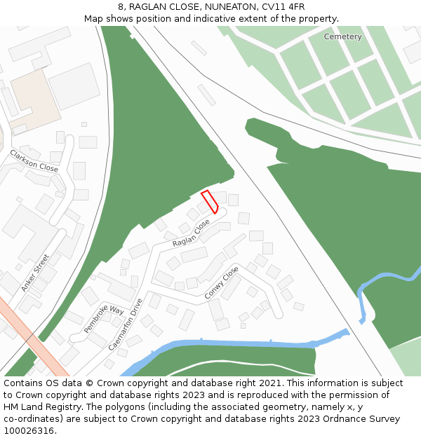 8, RAGLAN CLOSE, NUNEATON, CV11 4FR: Location map and indicative extent of plot