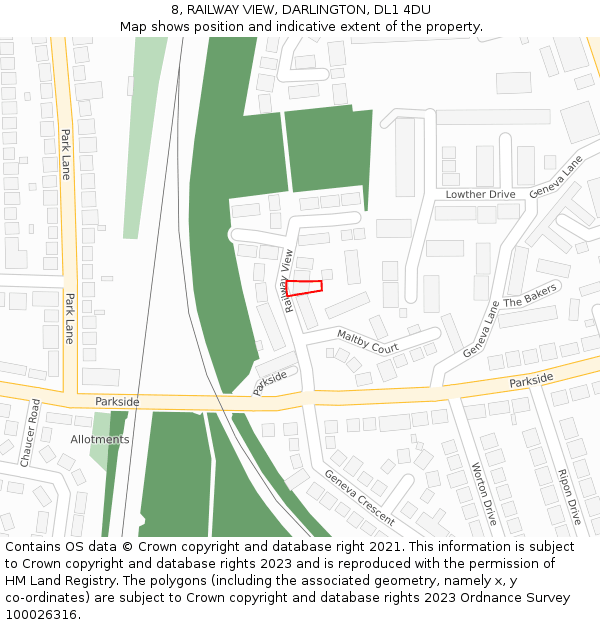 8, RAILWAY VIEW, DARLINGTON, DL1 4DU: Location map and indicative extent of plot