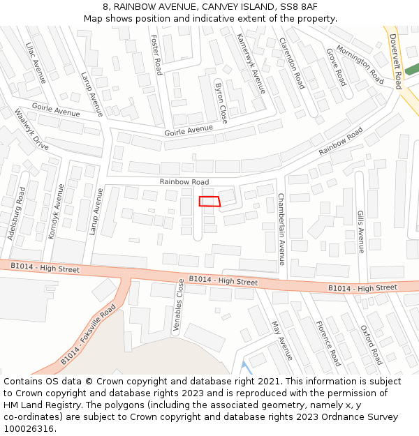 8, RAINBOW AVENUE, CANVEY ISLAND, SS8 8AF: Location map and indicative extent of plot