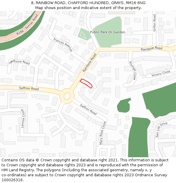 8, RAINBOW ROAD, CHAFFORD HUNDRED, GRAYS, RM16 6NG: Location map and indicative extent of plot