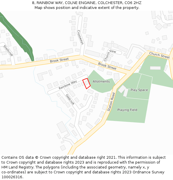 8, RAINBOW WAY, COLNE ENGAINE, COLCHESTER, CO6 2HZ: Location map and indicative extent of plot