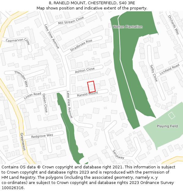 8, RANELD MOUNT, CHESTERFIELD, S40 3RE: Location map and indicative extent of plot