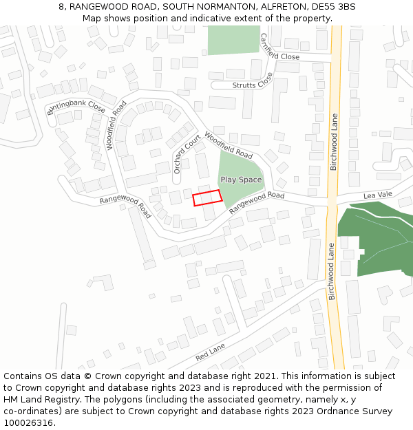 8, RANGEWOOD ROAD, SOUTH NORMANTON, ALFRETON, DE55 3BS: Location map and indicative extent of plot