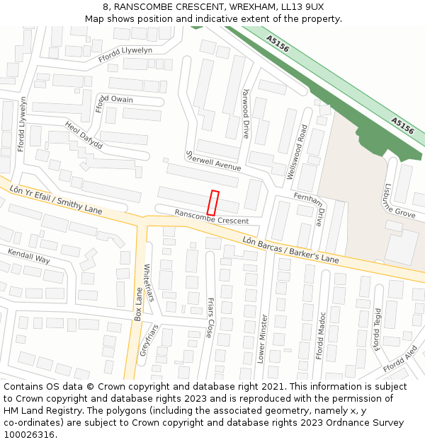 8, RANSCOMBE CRESCENT, WREXHAM, LL13 9UX: Location map and indicative extent of plot