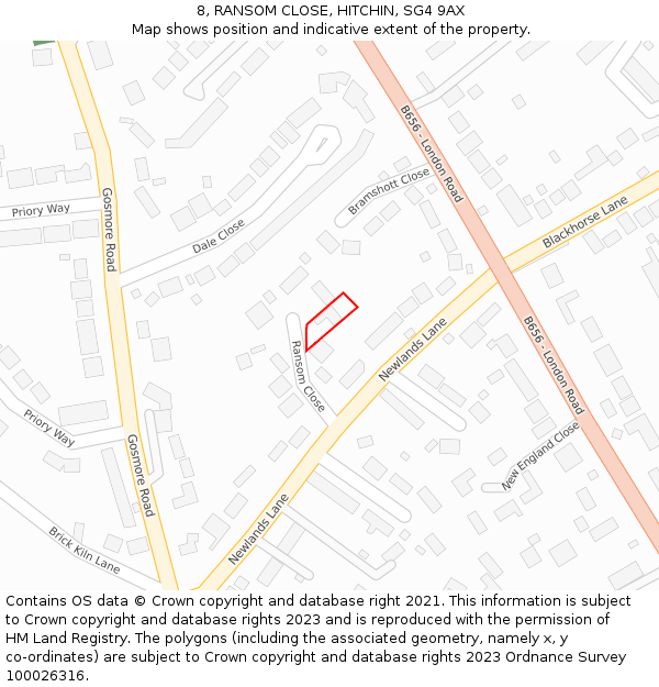 8, RANSOM CLOSE, HITCHIN, SG4 9AX: Location map and indicative extent of plot