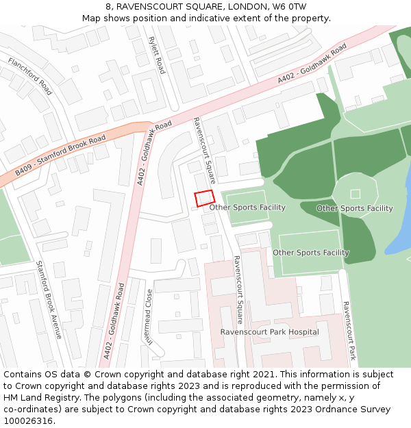 8, RAVENSCOURT SQUARE, LONDON, W6 0TW: Location map and indicative extent of plot