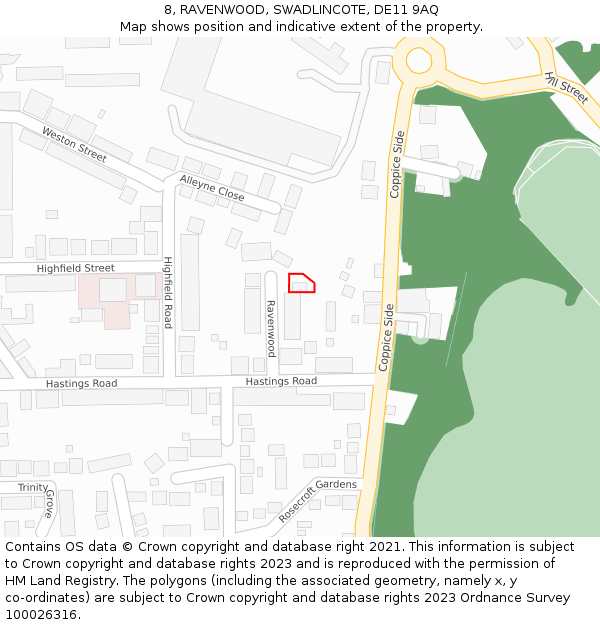 8, RAVENWOOD, SWADLINCOTE, DE11 9AQ: Location map and indicative extent of plot