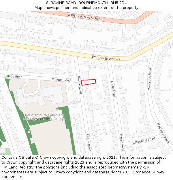 8, RAVINE ROAD, BOURNEMOUTH, BH5 2DU: Location map and indicative extent of plot