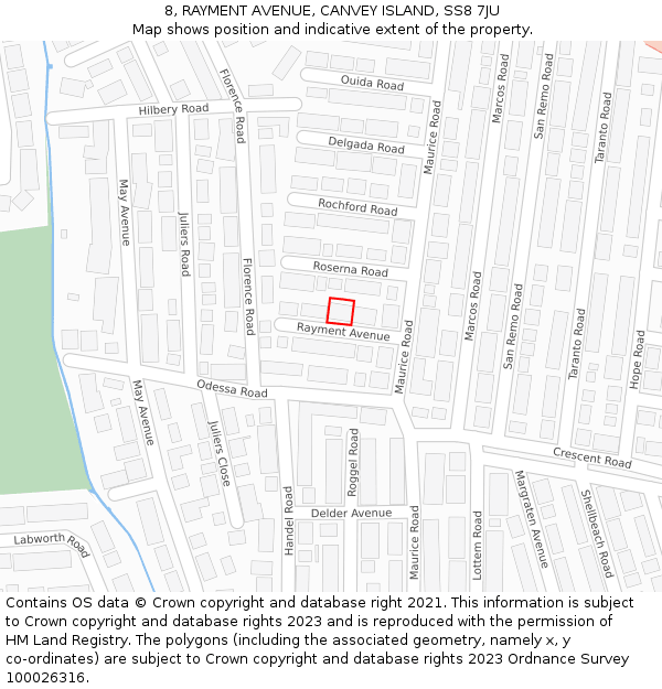 8, RAYMENT AVENUE, CANVEY ISLAND, SS8 7JU: Location map and indicative extent of plot