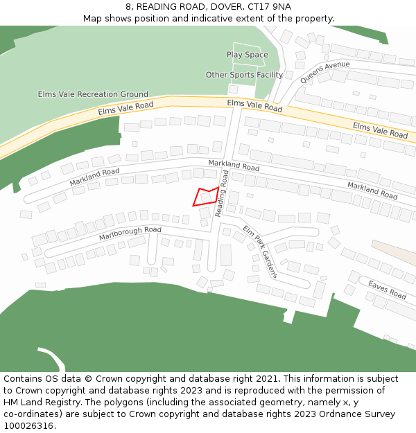 8, READING ROAD, DOVER, CT17 9NA: Location map and indicative extent of plot