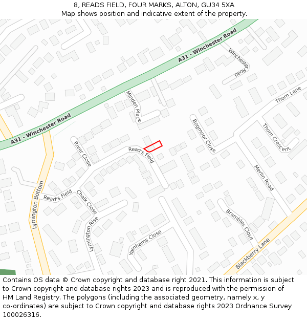 8, READS FIELD, FOUR MARKS, ALTON, GU34 5XA: Location map and indicative extent of plot