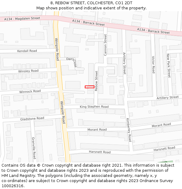 8, REBOW STREET, COLCHESTER, CO1 2DT: Location map and indicative extent of plot