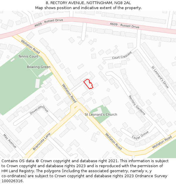8, RECTORY AVENUE, NOTTINGHAM, NG8 2AL: Location map and indicative extent of plot
