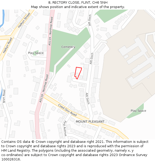 8, RECTORY CLOSE, FLINT, CH6 5NH: Location map and indicative extent of plot