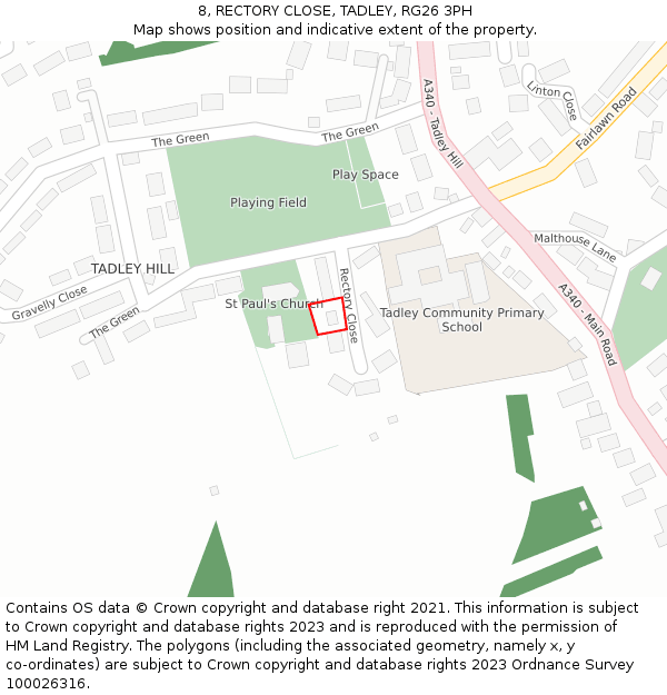 8, RECTORY CLOSE, TADLEY, RG26 3PH: Location map and indicative extent of plot