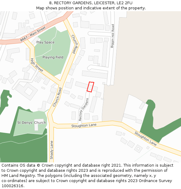 8, RECTORY GARDENS, LEICESTER, LE2 2FU: Location map and indicative extent of plot