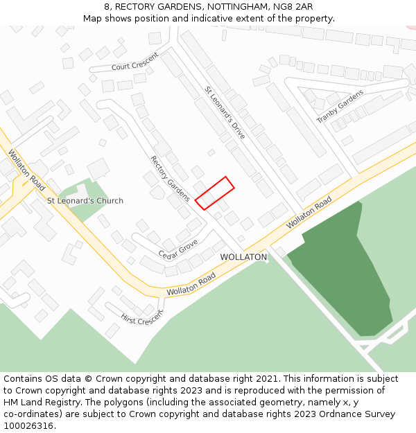 8, RECTORY GARDENS, NOTTINGHAM, NG8 2AR: Location map and indicative extent of plot