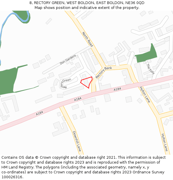 8, RECTORY GREEN, WEST BOLDON, EAST BOLDON, NE36 0QD: Location map and indicative extent of plot