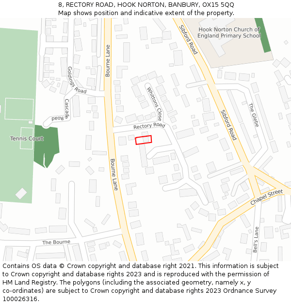 8, RECTORY ROAD, HOOK NORTON, BANBURY, OX15 5QQ: Location map and indicative extent of plot