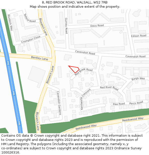 8, RED BROOK ROAD, WALSALL, WS2 7RB: Location map and indicative extent of plot