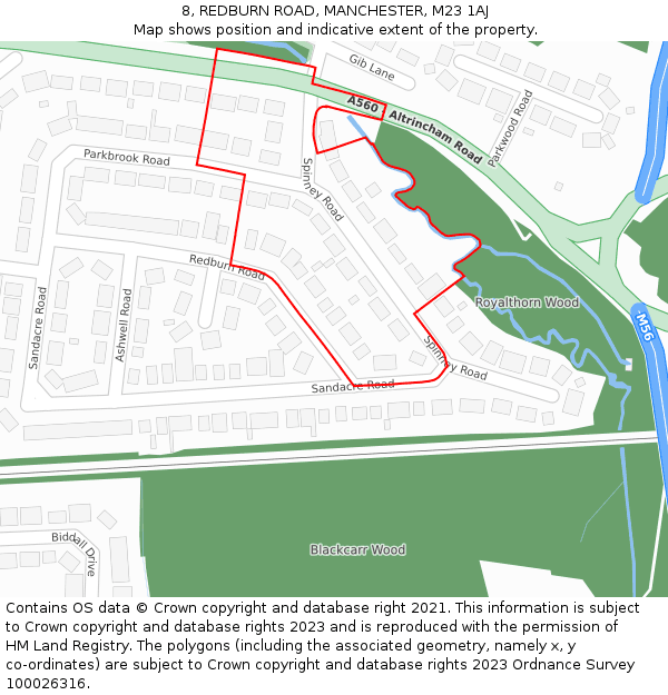 8, REDBURN ROAD, MANCHESTER, M23 1AJ: Location map and indicative extent of plot