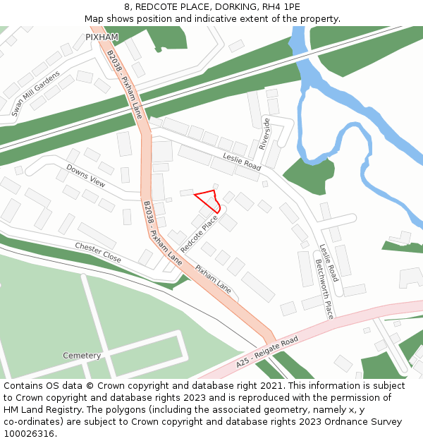 8, REDCOTE PLACE, DORKING, RH4 1PE: Location map and indicative extent of plot