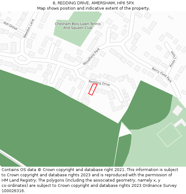 8, REDDING DRIVE, AMERSHAM, HP6 5PX: Location map and indicative extent of plot