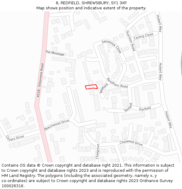 8, REDFIELD, SHREWSBURY, SY1 3XP: Location map and indicative extent of plot