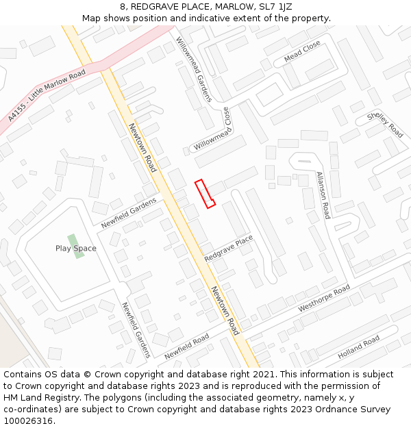 8, REDGRAVE PLACE, MARLOW, SL7 1JZ: Location map and indicative extent of plot