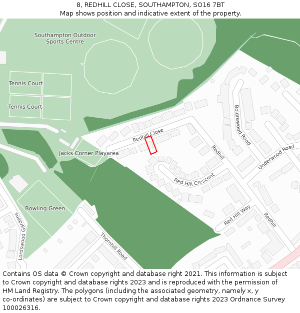 8, REDHILL CLOSE, SOUTHAMPTON, SO16 7BT: Location map and indicative extent of plot