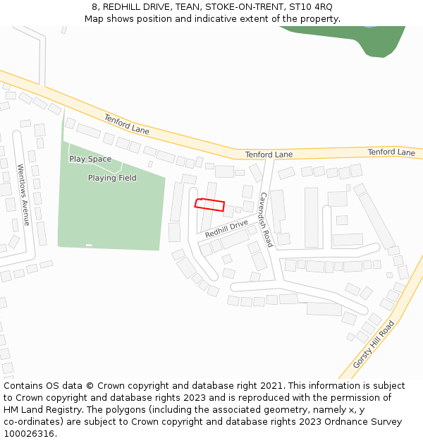 8, REDHILL DRIVE, TEAN, STOKE-ON-TRENT, ST10 4RQ: Location map and indicative extent of plot