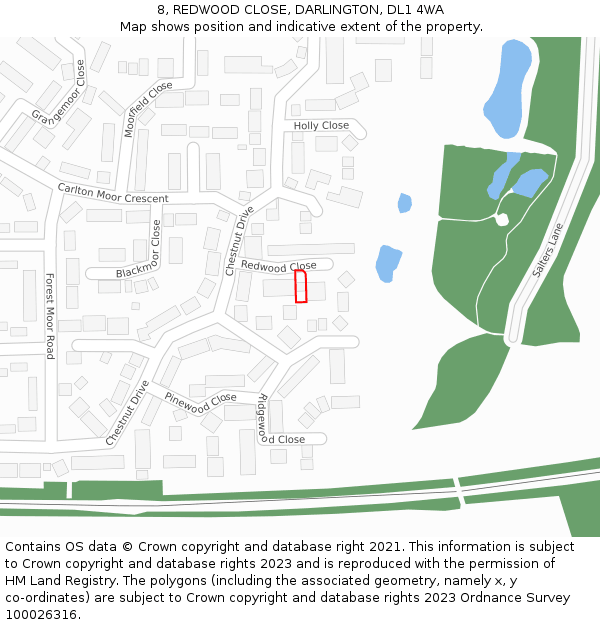 8, REDWOOD CLOSE, DARLINGTON, DL1 4WA: Location map and indicative extent of plot