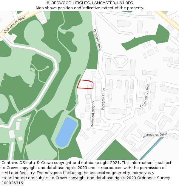 8, REDWOOD HEIGHTS, LANCASTER, LA1 3FG: Location map and indicative extent of plot