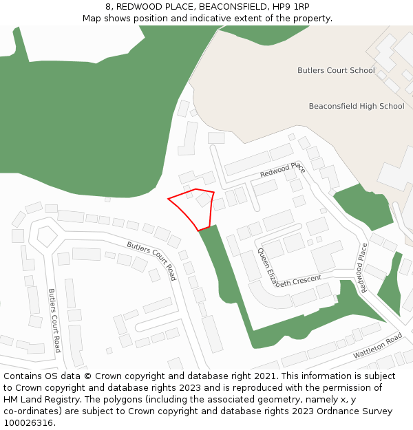 8, REDWOOD PLACE, BEACONSFIELD, HP9 1RP: Location map and indicative extent of plot