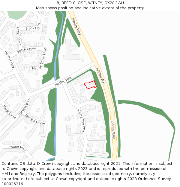 8, REED CLOSE, WITNEY, OX28 1AU: Location map and indicative extent of plot