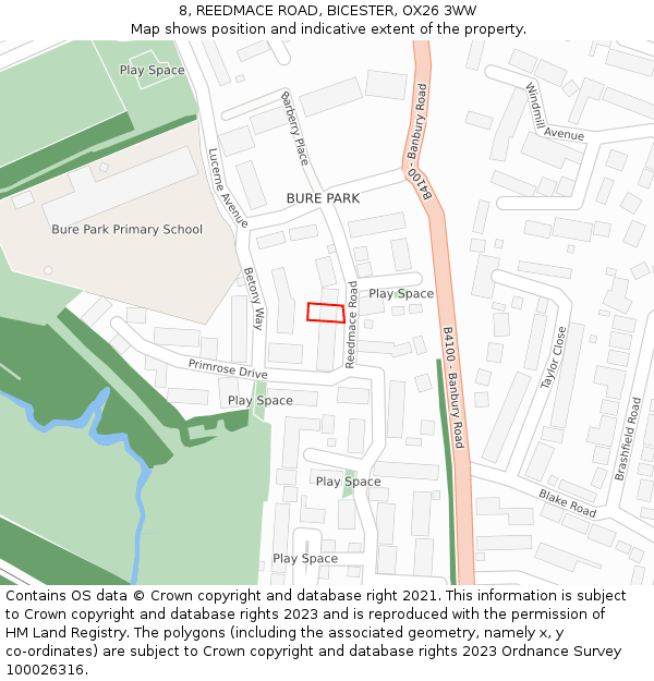 8, REEDMACE ROAD, BICESTER, OX26 3WW: Location map and indicative extent of plot