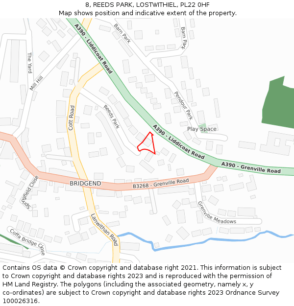 8, REEDS PARK, LOSTWITHIEL, PL22 0HF: Location map and indicative extent of plot