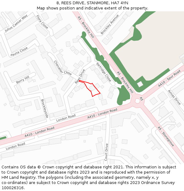 8, REES DRIVE, STANMORE, HA7 4YN: Location map and indicative extent of plot