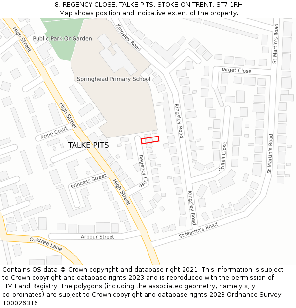 8, REGENCY CLOSE, TALKE PITS, STOKE-ON-TRENT, ST7 1RH: Location map and indicative extent of plot