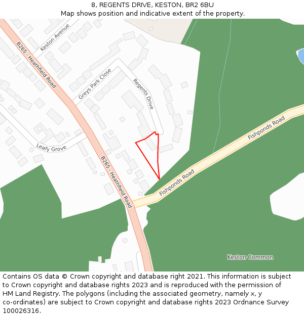 8, REGENTS DRIVE, KESTON, BR2 6BU: Location map and indicative extent of plot