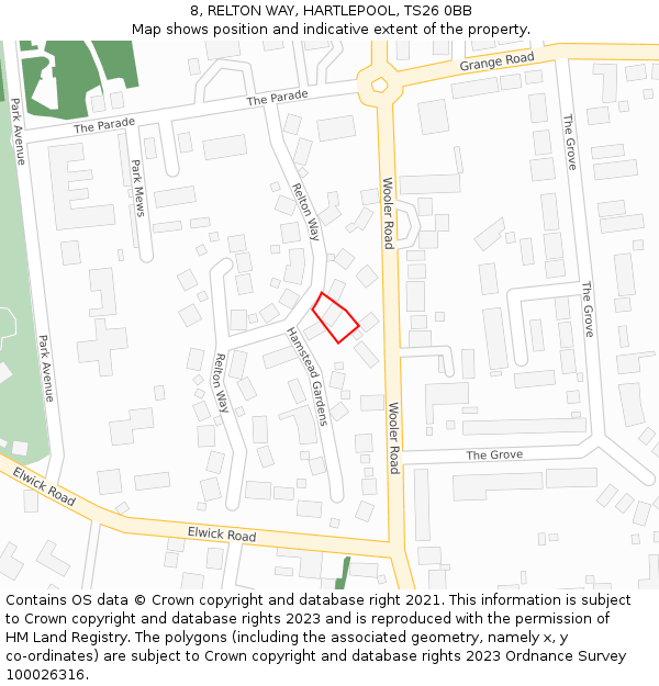 8, RELTON WAY, HARTLEPOOL, TS26 0BB: Location map and indicative extent of plot