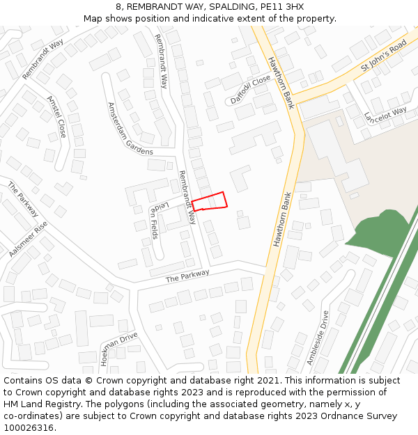 8, REMBRANDT WAY, SPALDING, PE11 3HX: Location map and indicative extent of plot