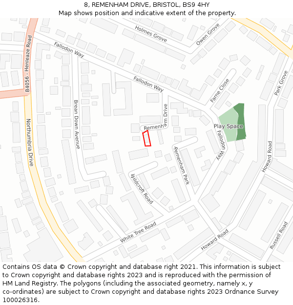 8, REMENHAM DRIVE, BRISTOL, BS9 4HY: Location map and indicative extent of plot
