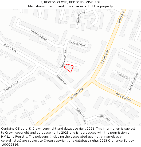 8, REPTON CLOSE, BEDFORD, MK41 8DH: Location map and indicative extent of plot