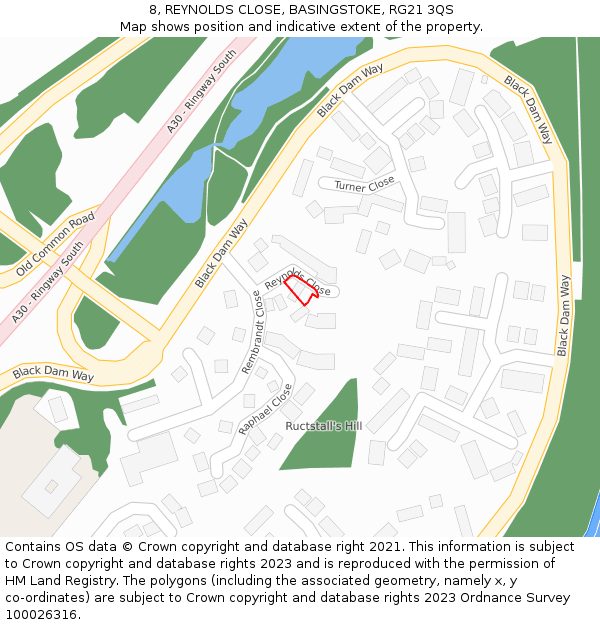 8, REYNOLDS CLOSE, BASINGSTOKE, RG21 3QS: Location map and indicative extent of plot