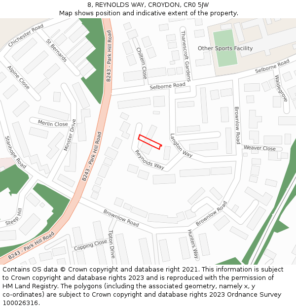 8, REYNOLDS WAY, CROYDON, CR0 5JW: Location map and indicative extent of plot