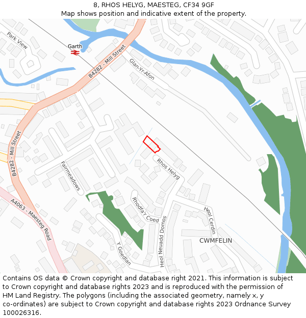 8, RHOS HELYG, MAESTEG, CF34 9GF: Location map and indicative extent of plot
