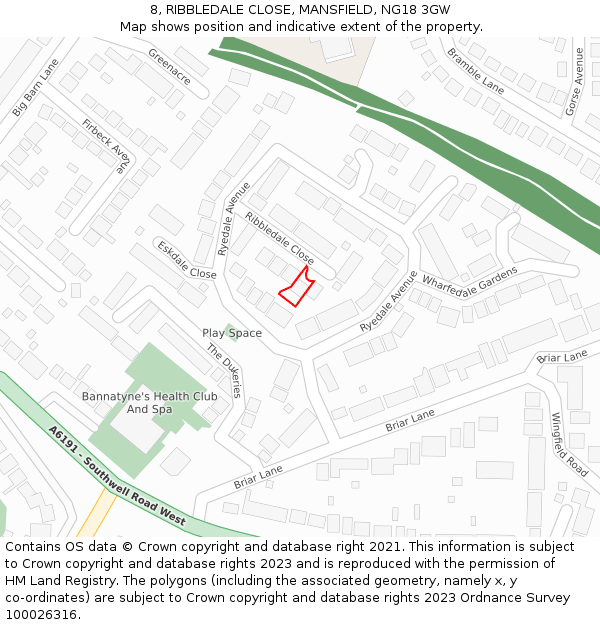 8, RIBBLEDALE CLOSE, MANSFIELD, NG18 3GW: Location map and indicative extent of plot