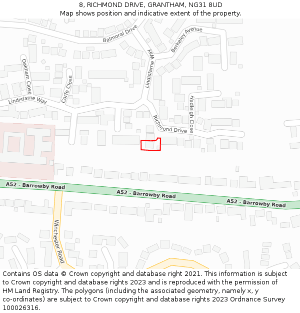 8, RICHMOND DRIVE, GRANTHAM, NG31 8UD: Location map and indicative extent of plot