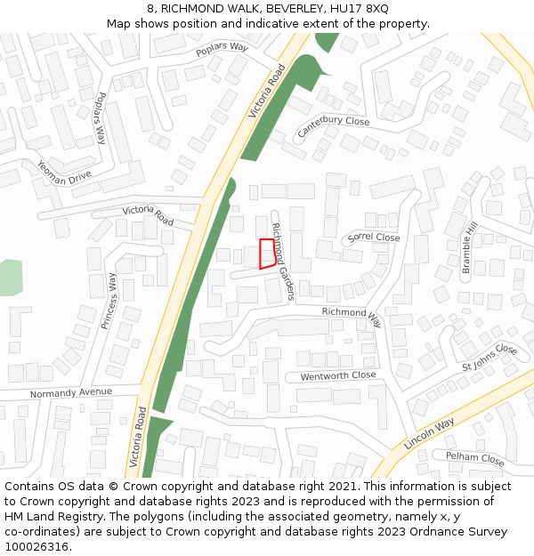 8, RICHMOND WALK, BEVERLEY, HU17 8XQ: Location map and indicative extent of plot